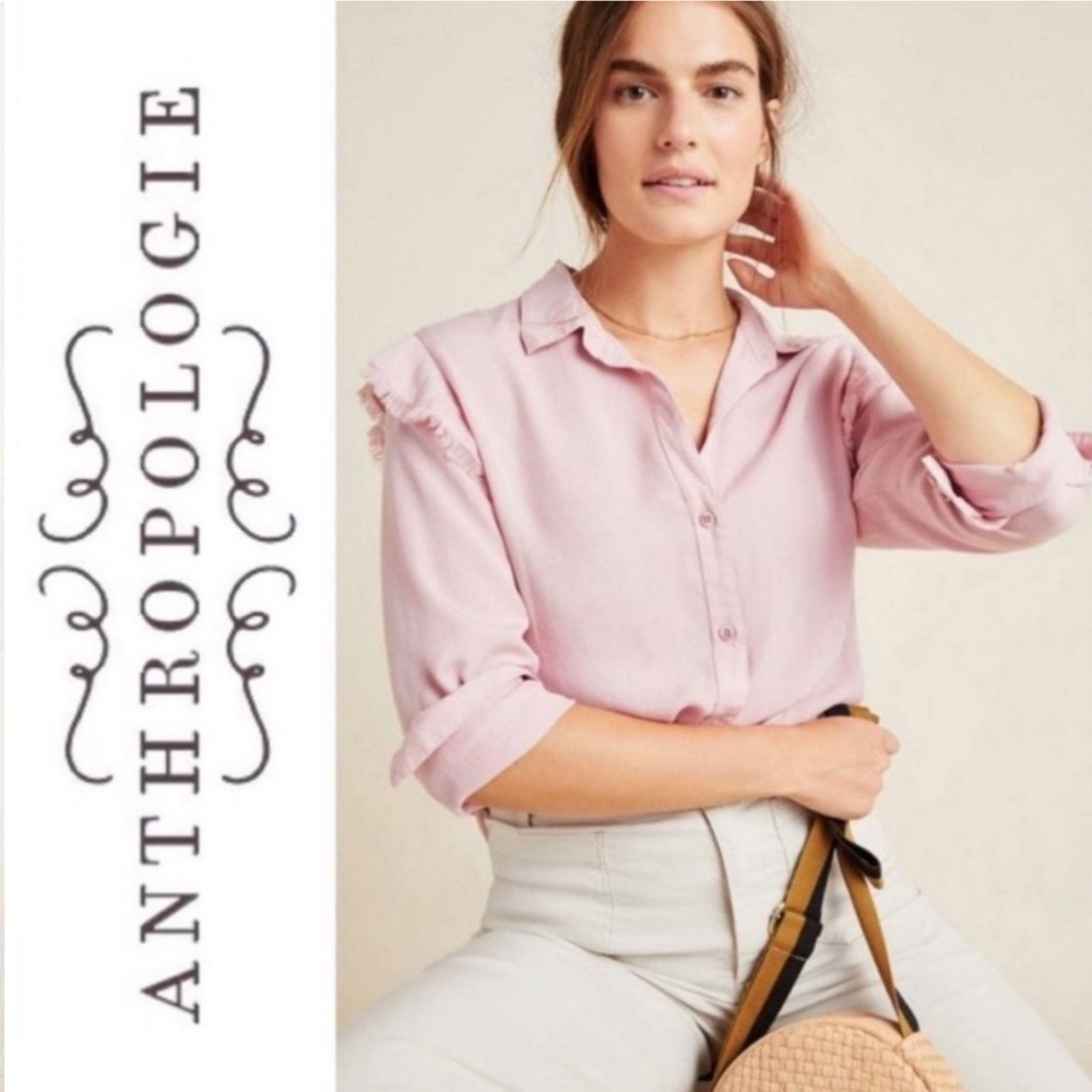 {Anthropologie | cloth & stone} Dusty Pink Ruffle Button Down Shirt